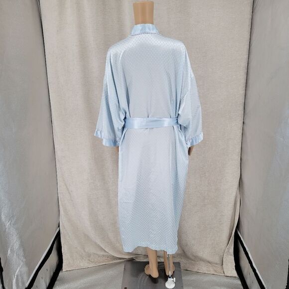 Erika Taylor Vintage Blue Patterned Satin Robe Full Length Women's Size Large - Picture 10 of 16